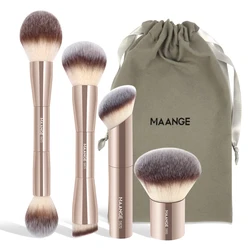 MAANGE 4pcs/set Flawless Makeup Brush Soft Dense Bristles Kabuki Foundation Brush for Contour Powder Blusher with Portable Bag