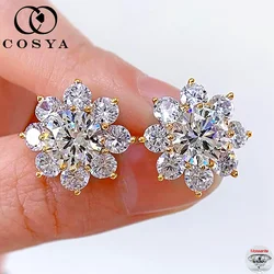 COSYA Full Moissnaite Flower Earrings For Women 925 Sterling Sliver Plated Lab Diamond D Color VVS Ear Stud Wedding Fine Jewelry