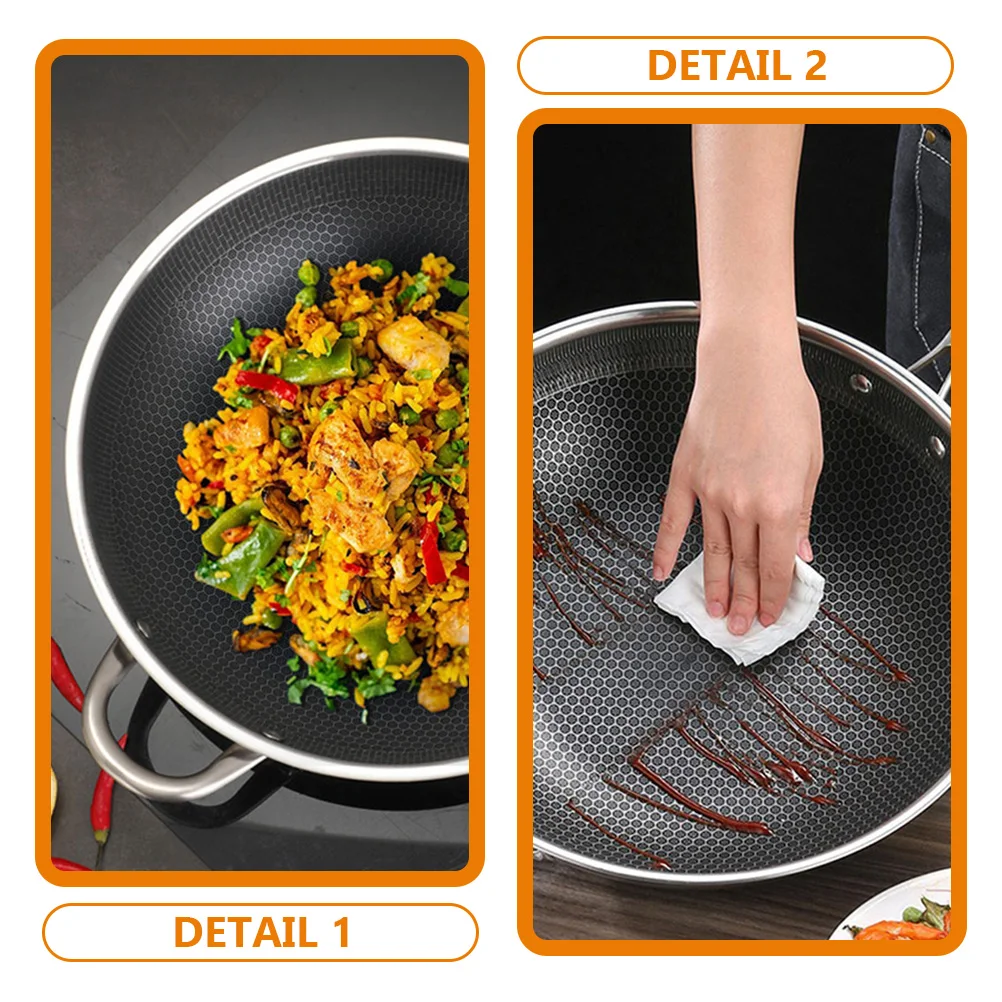 

Stainless Steel Wok Cooking Pan Non Stick Honeycomb Frying Utensils Chinese Pans Skillet