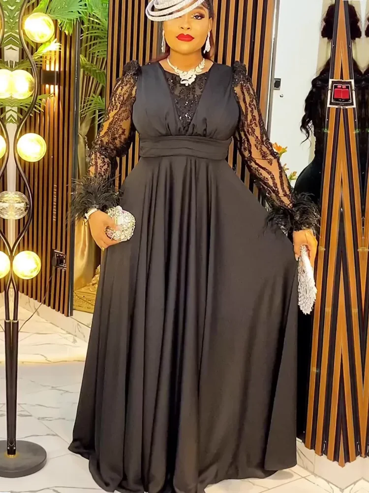 African Dresses For Women 2025 New Fashion Plus Size Sequin Evening Party Long Dress Dashiki Ankara Outfits Robe African Clothes