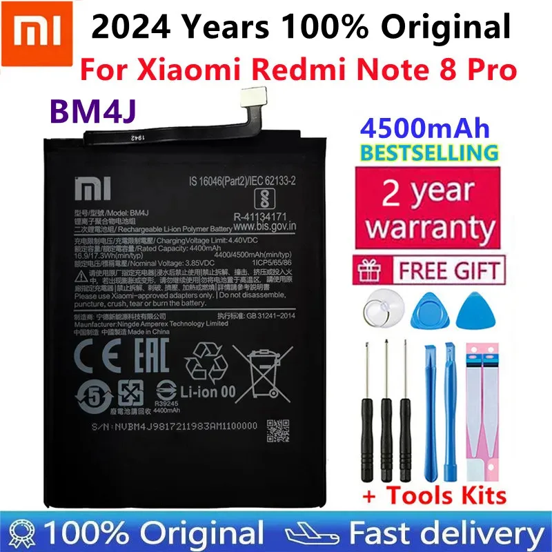 Bateria para Xiaomi Redmi Note 8 Pro, bateria do telefone genuíno, ferramentas gratuitas, 100% original, 4500mAh, BM4J, Note8 Pro, 2024 anos