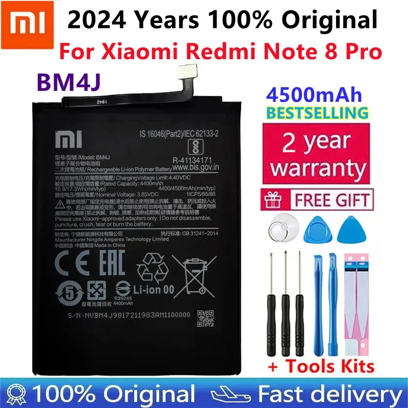 

100% Original 4500mAh BM4J Battery For Xiaomi Redmi Note 8 Pro Note8 Pro Genuine Replacement Phone Battery +Gift Tools +Stickers