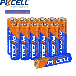 12PC PKCELL LR03 AAA 1.5V Alkaline Battery E92 AM4 MN2400 MX2400 1.5Volt 3A Batteries Dry AAA Battery for MP3 Camera Remote