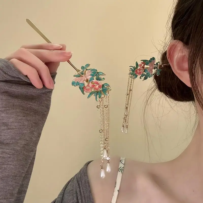 قطعة واحدة من دبوس الشعر المينا على شكل فراشة للنساء - إكسسوار شعر Bu Yao عالي الجودة لـ Hanfu #6