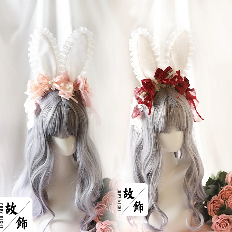 

Original Sweet Cute Handmade Animal Ear Headband Multi-colored Lolita Yarn Edge Rabbit Ear KC Hairpin Lolita Hair Accessories