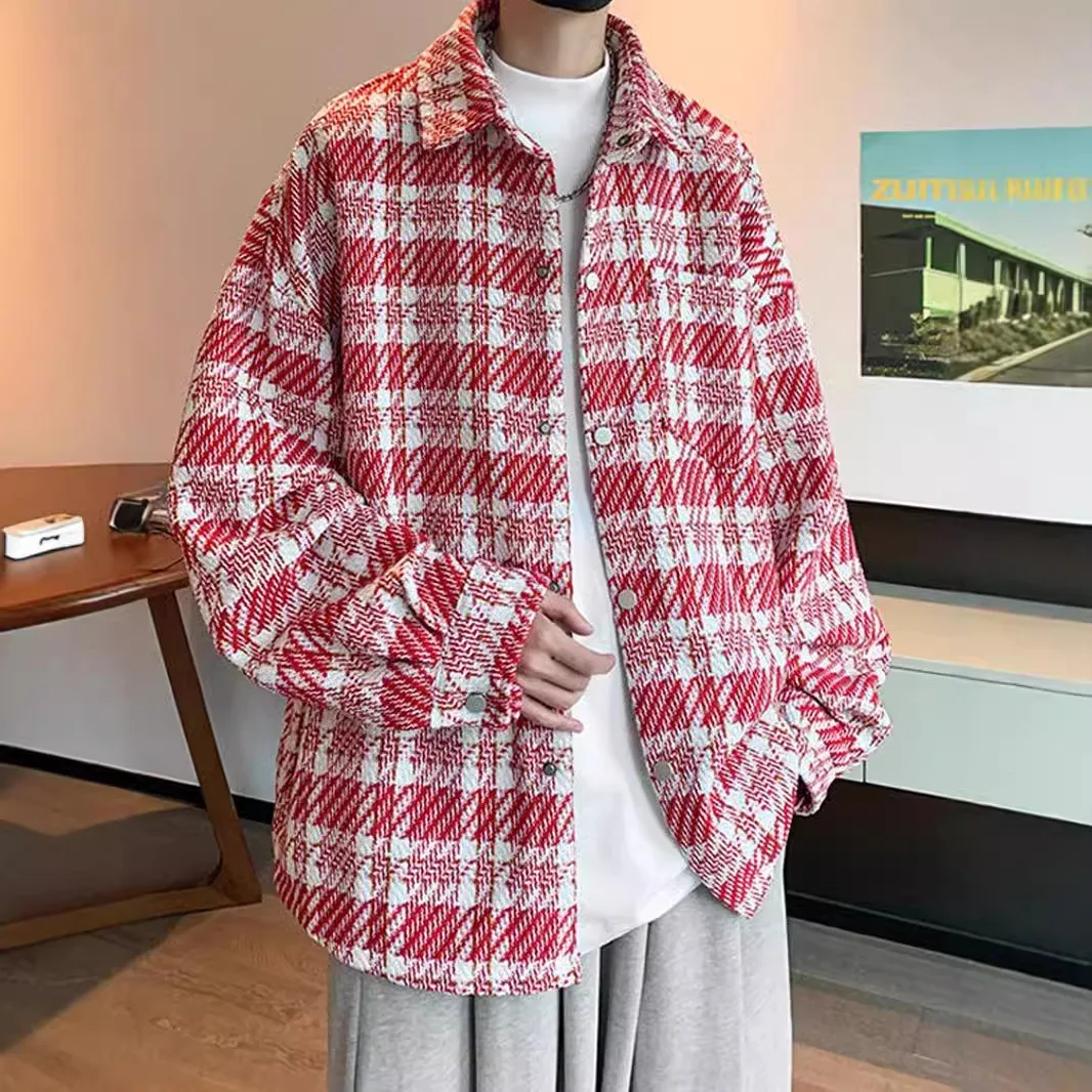 

Розовая клетчатая рубашка в стиле «Тысяча птиц», мужская нишевая бейсбольная куртка, мужская куртка