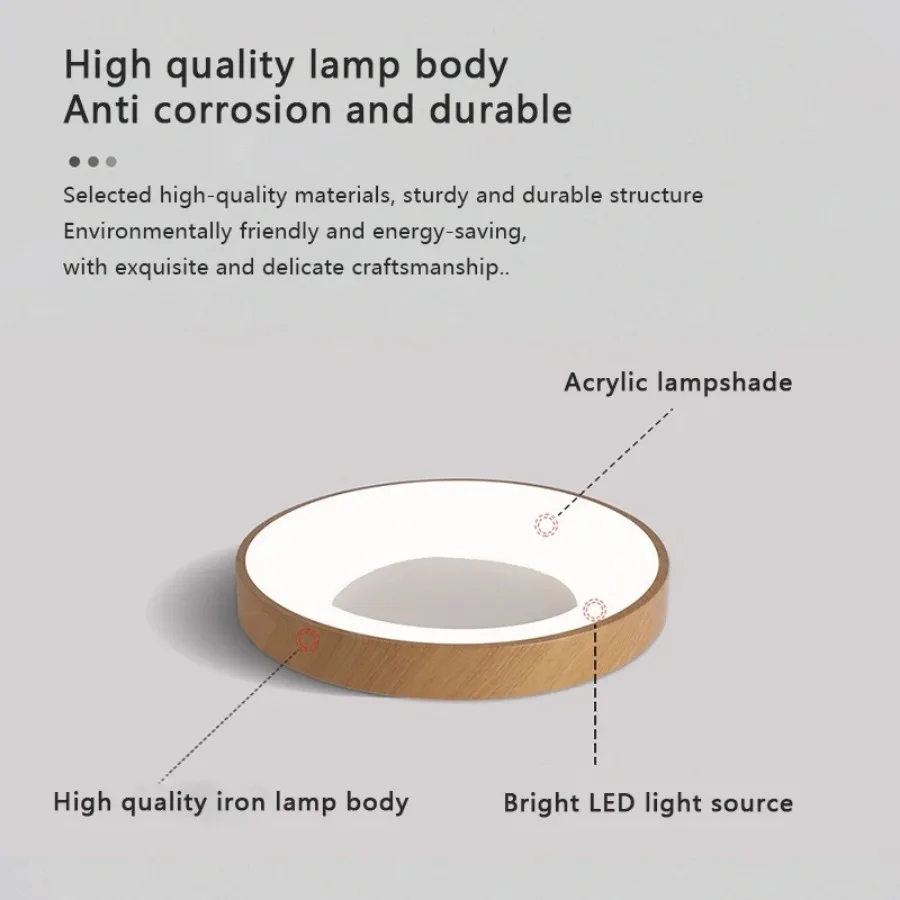 Nordic Led Wood Grain Ceiling Light Ultra-thin Circular Home Lamp Living Room Kitchen Bedroom Modern Decorative Lighting Fixture