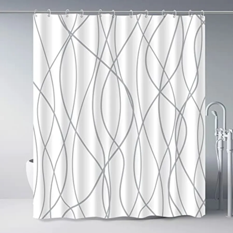 

Grey and White Striped Polyester Shower Curtain for Bathroom with Hooks Curtains 72 Inches Long Weighted Hem Waterproof Bath Ac