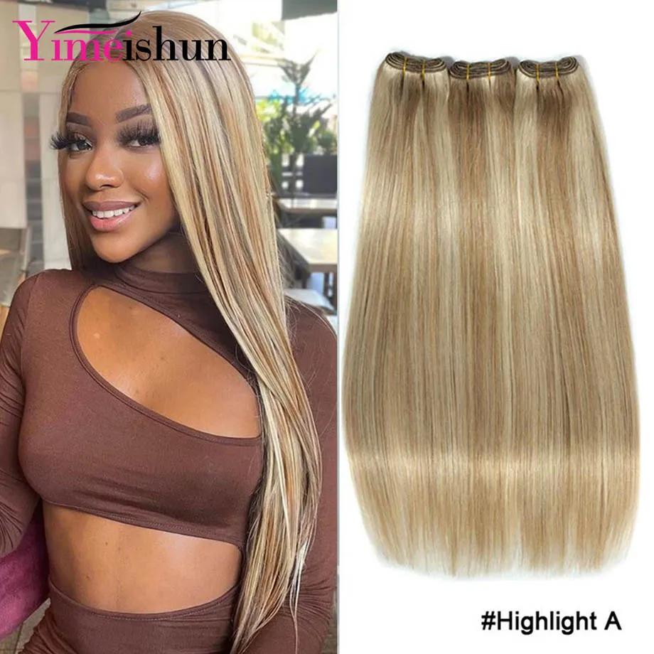 Colored Highlight Bundles Human Hair Weaving Weft Straight Wigs Human Hair Bundles 3/4 Ombre Brown Hair Extensions