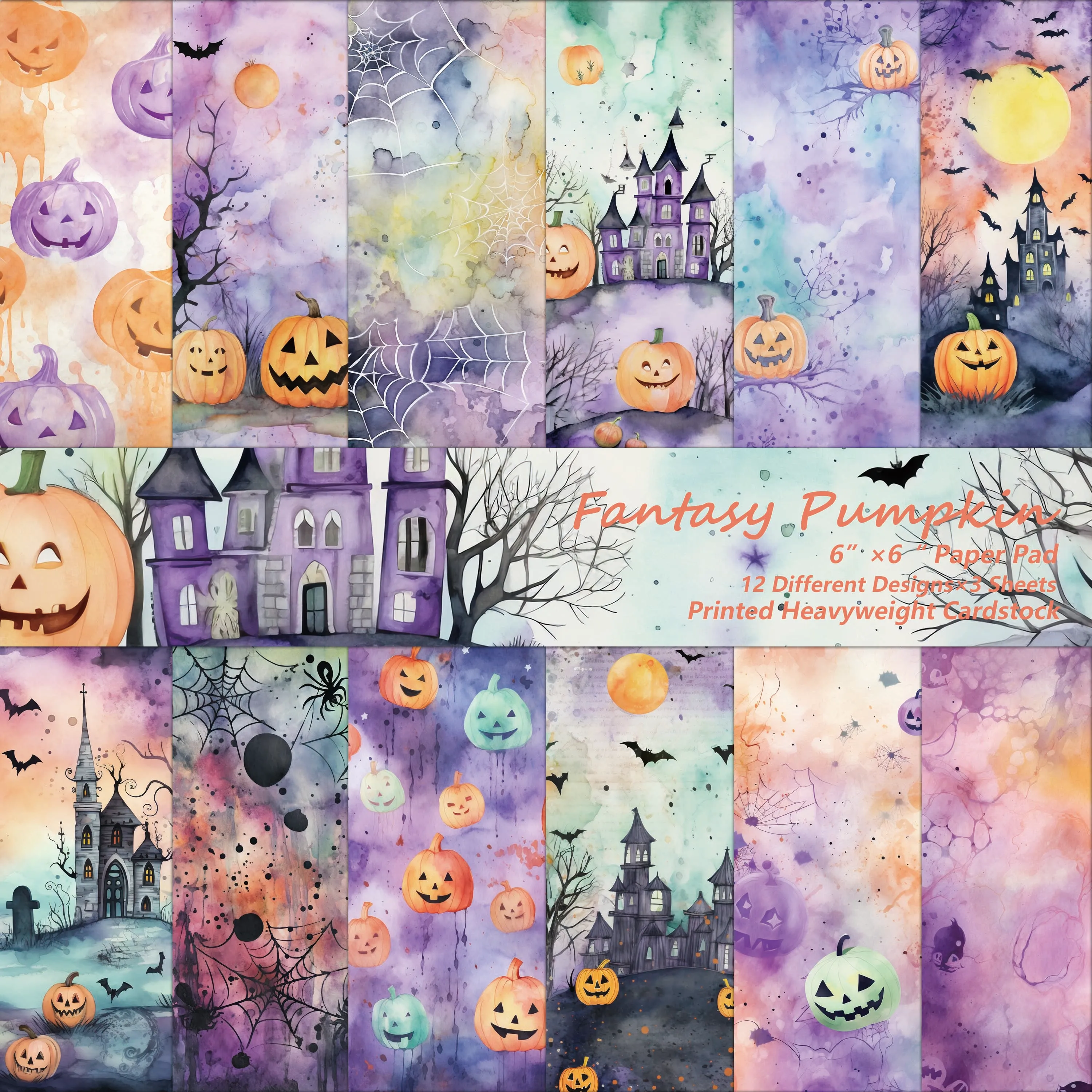 36sheets Writable Watercolor Halloween Scrapbook Paper Pads,Perfect for Arts Crafts,Journal Supplies,Arts Crafts,Scrapbooking