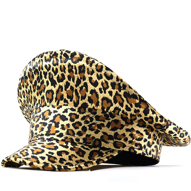 ヒョウ柄の大きなキャップ-プリント-パフォーマンス-ステージ-ネイビー-新しい女性のパーティー-ハット