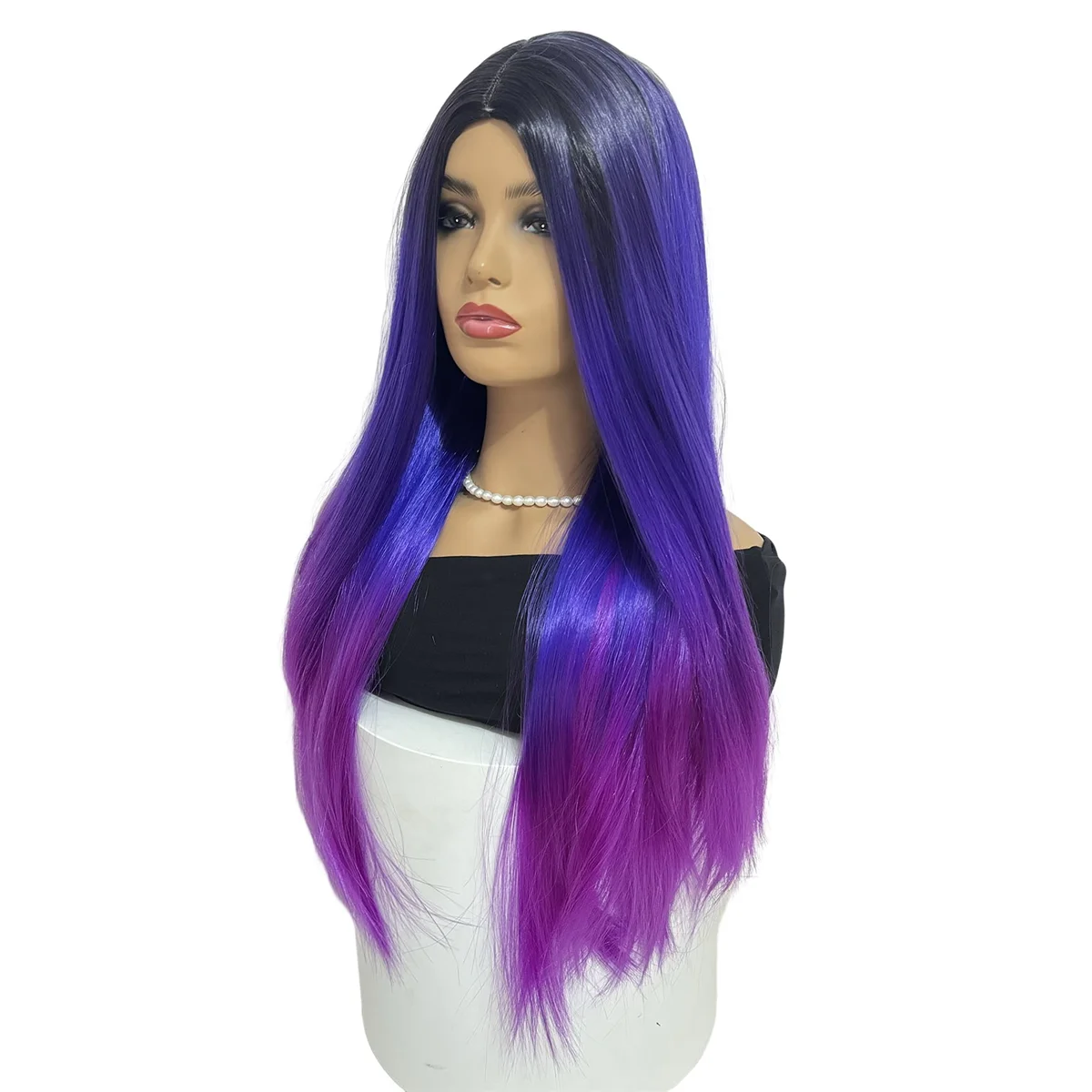 ABGN – perruques synthétiques longues et lisses arc-en-ciel pour femmes, perruque de Cosplay en Fiber résistante à la chaleur, noir, bleu, rouge