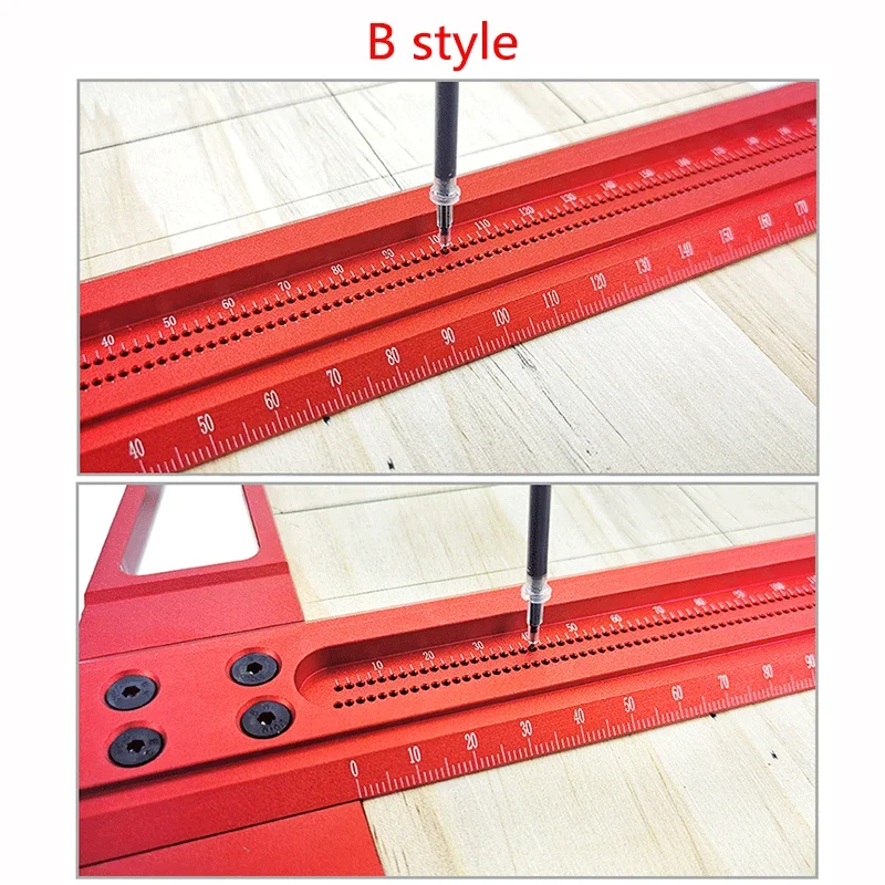 60-760MM T-Ruler Precision Marking Aluminum Alloy Woodworking Scribe Marking Gauge Crossed-out Hole Scribing Ruler MeasuringTool