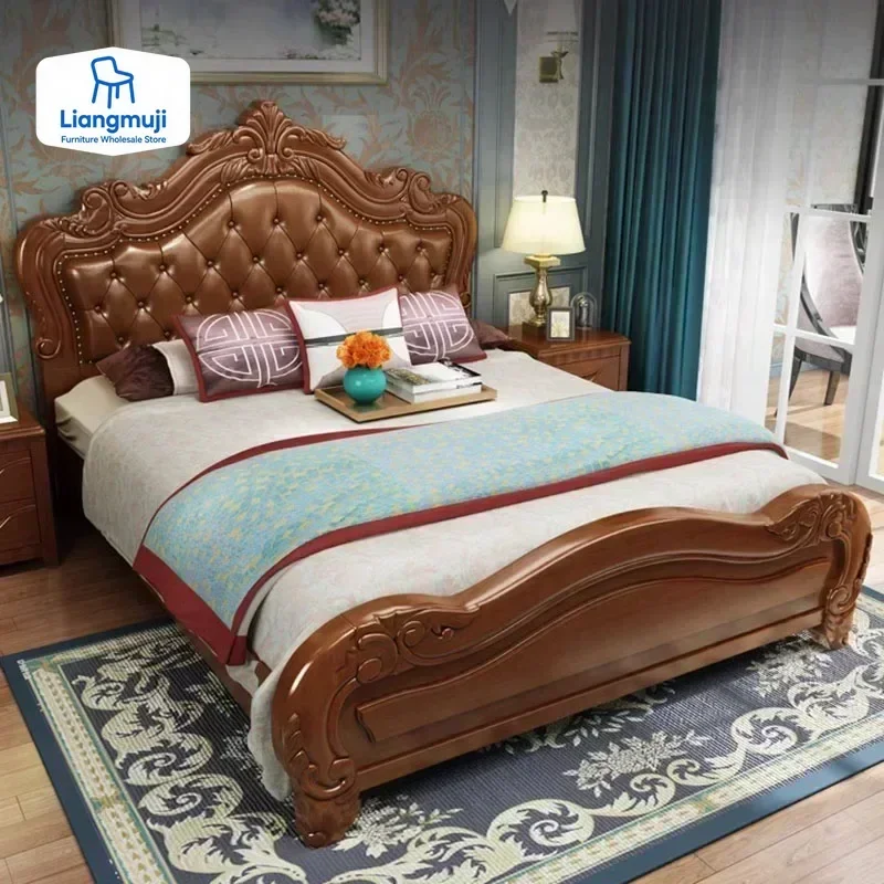 

Nordic Shelves Retro Double Bed Base Wrap Wood Sleeping Full Size Bed Frames Queen Storage master Camas De Casal Furniture