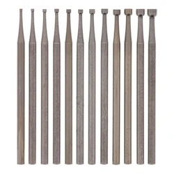 Round Burr Set para escultura de jóias, fio redondo Bits, 3 pol, 32in Shank, 0.8-3.0mm, 12 PCs