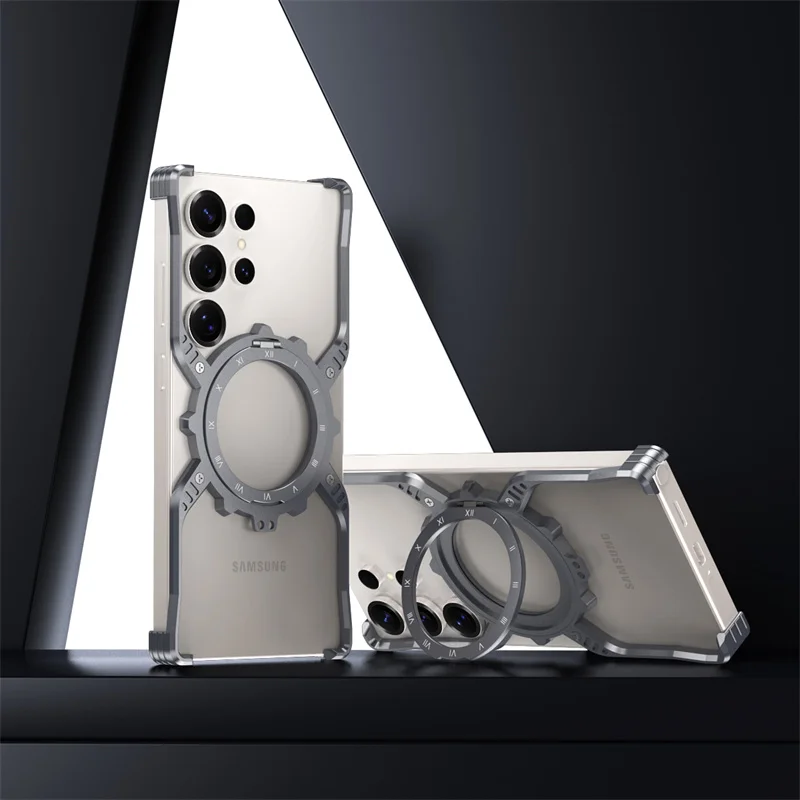 

Metal Magsafe Frame Case for Samsung Galaxy S25 S24 S23 S22 Ultra Wireless Charging Alloy 360 ° Rotating Bracket Bumper Cover