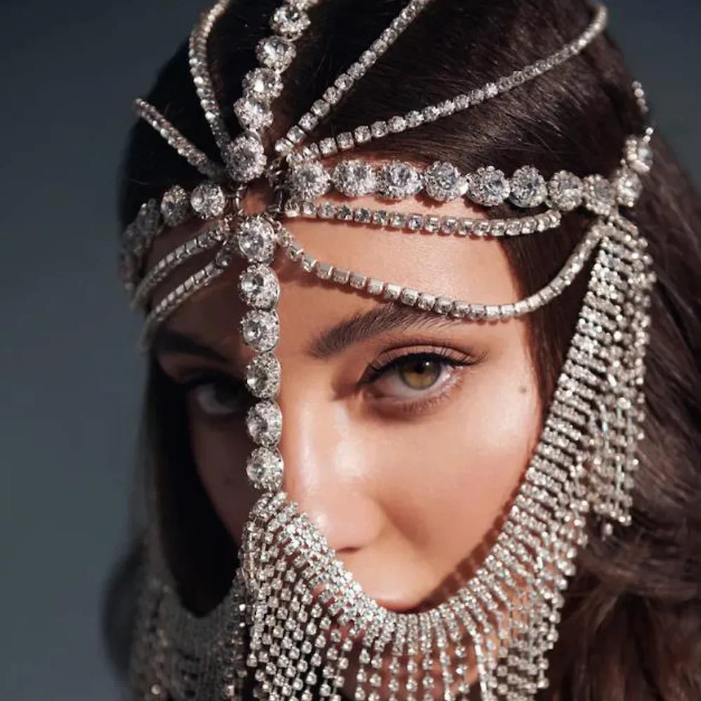Stonefans New Tassel Veil Masks Women Headwear Rhinestone Face Mask Masquerade Dance Party Costume Sexy Face Accessories Jewelry