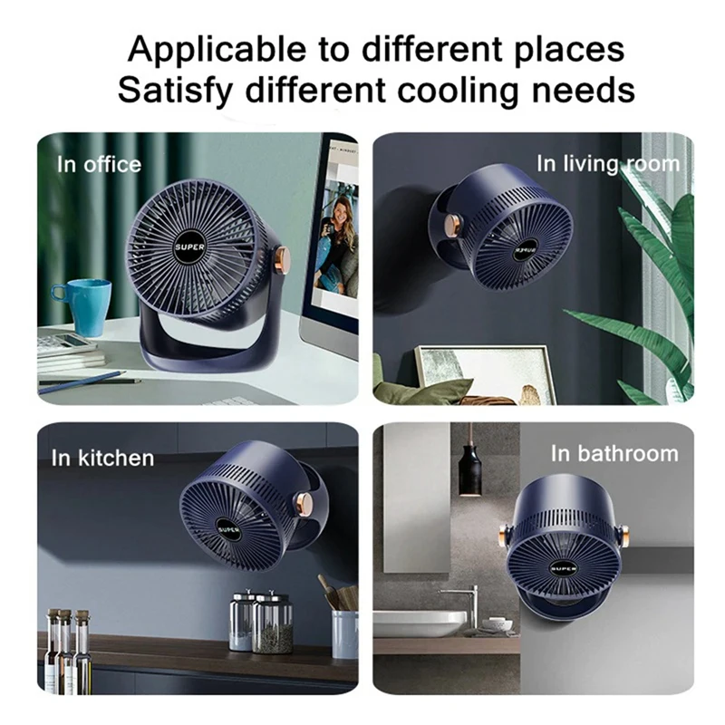 Ventilatore elettrico a circolazione d'aria ricaricabile USB da tavolo per uso domestico caldo ventilatore di raffreddamento montabile a parete con batteria da 2400Mah