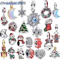2025 New Christmas Charms 925 Sterling Silver Santa Claus Bells Socks Houses Trees Dangle Charm Fits Original Bracelet For Gift