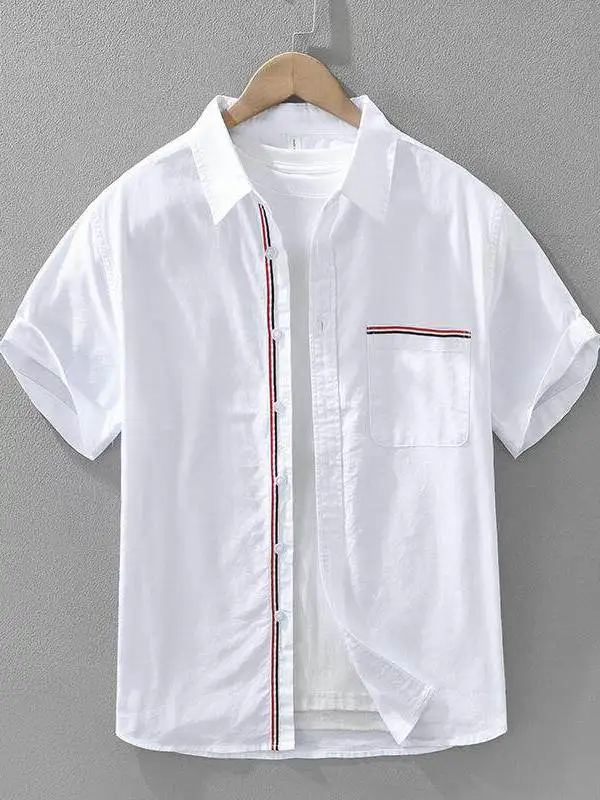 

Color Block Short Sleeve Men's Shirt Mens Top Casual Comfortable Washed Effect Pocket Design No Iron Treatment Other Material