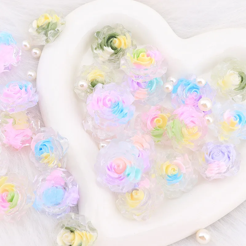 

10Pcs Noctilucent Transparent Color Flower Resin DIY Icebox Hat Barrette Mobile Phone Case Decoration Cream Glue Flat Back Patch