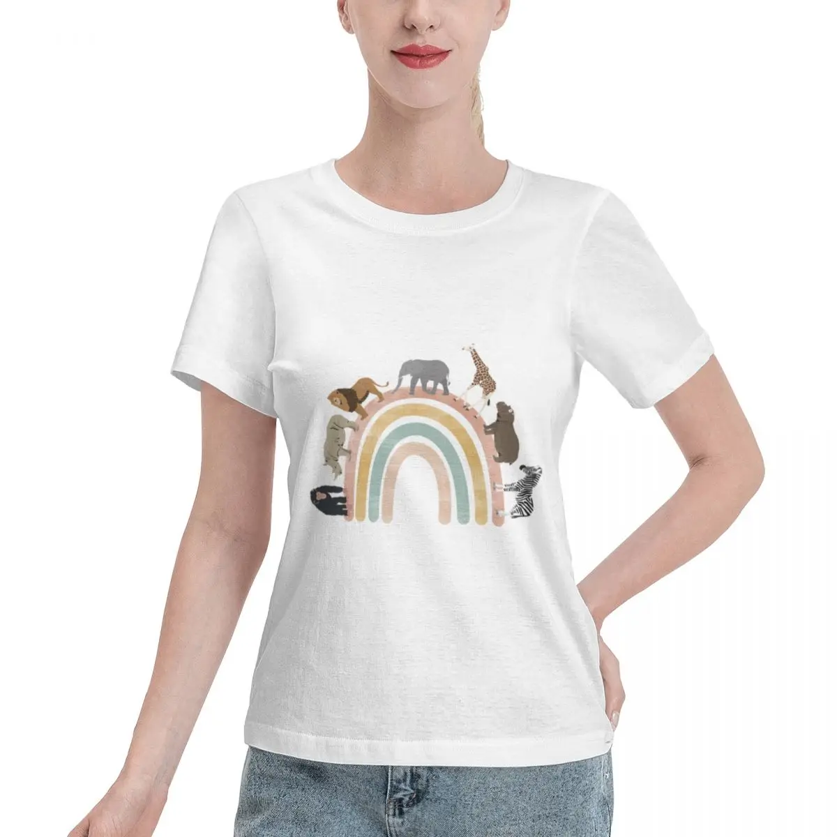 Oversized Option Earthy Colors Watercolor Rainbow Jungle Animals Women's T-shirt Punk Streetwear Tee