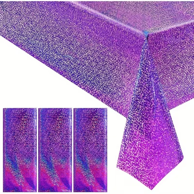 1/2/3PCS Purple Laser Disposale Tablecloth for Bachelorette Parties Birthdays Wedding Anniversaries and Holiday Decorations