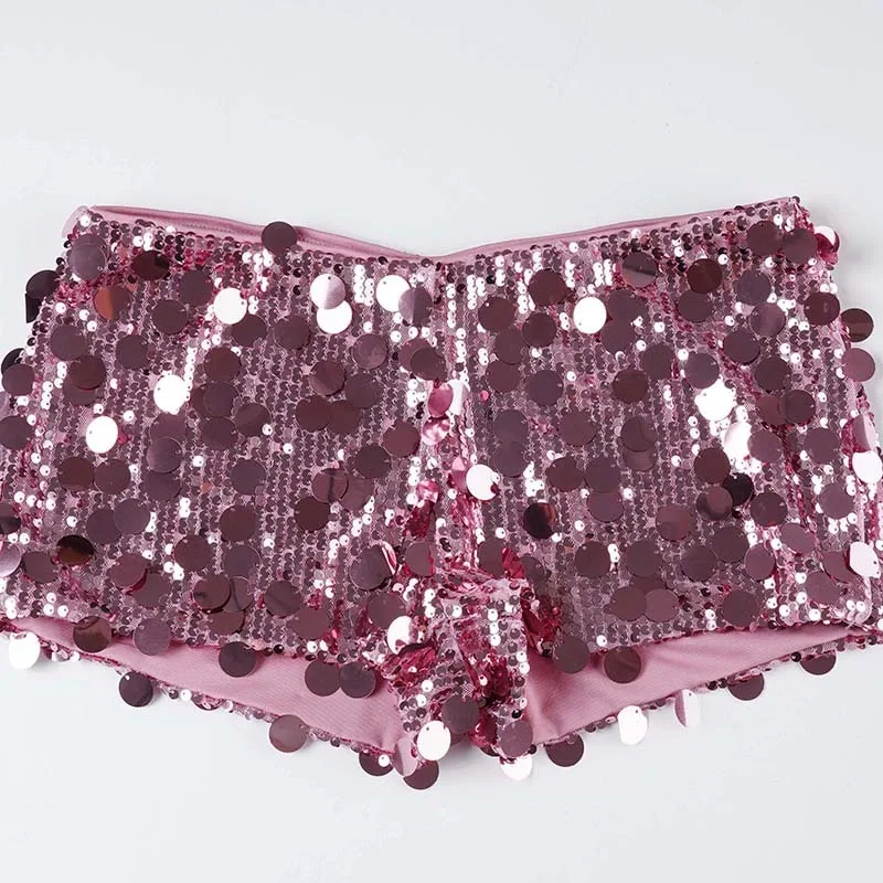 Funkelnde Pailletten Nachtclub Party Shorts Frauen Sexy Low Waist Schlank Y2K Streetwear Böden Sommer Urlaub Outfits Alle Passenden