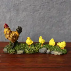Chicken Family Figurines Hen Chick Models Micro Landscape Miniature Decoration Doll House Ornaments Home Decoration Farm Poultry