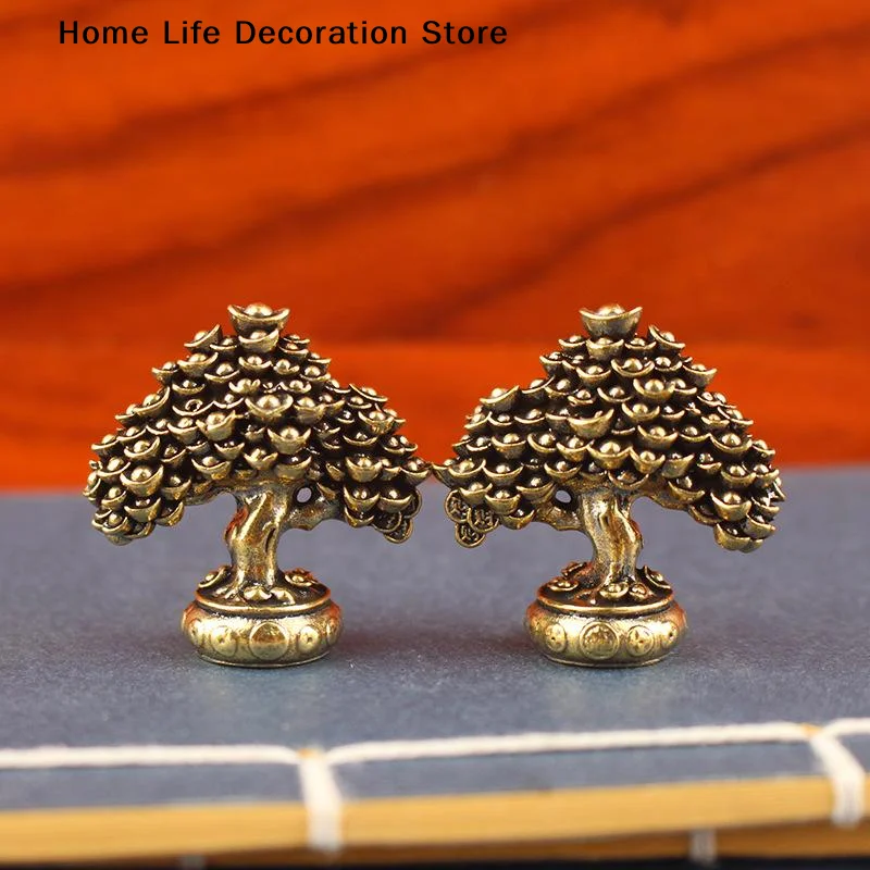 1Pc Chinesischen Stil Messing Glück Baum Ornamente Topf Baum Barren Baum Retro Glück Ornamente Wohnzimmer Büro Desktop Skulptur