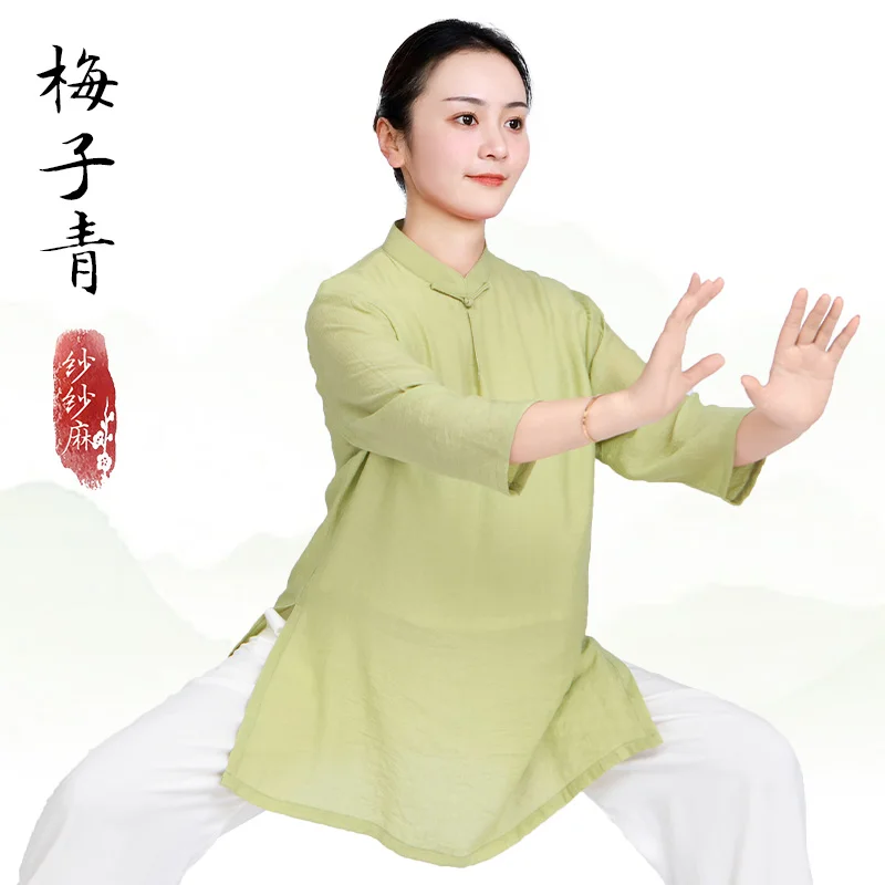 

2025 New Women's Tai Chi Suit, Youthful Modernized Flowing Linen Cotton Uniform for Baduanjin & Summer Practice