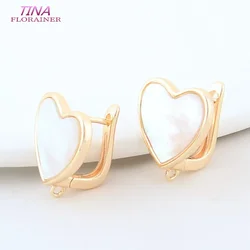 2PCS 15*17MM 14K Gold Color Brass with Shell Heart Earrings Hoops High Quality Jewelry Making Supplies Diy Findings Accessories
