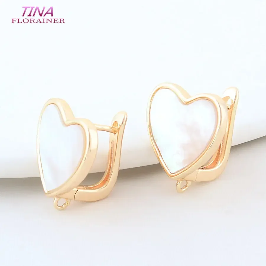 2PCS 15*17MM 14K Gold Color Brass with Shell Heart Earrings Hoops High Quality Jewelry Making Supplies Diy Findings Accessories