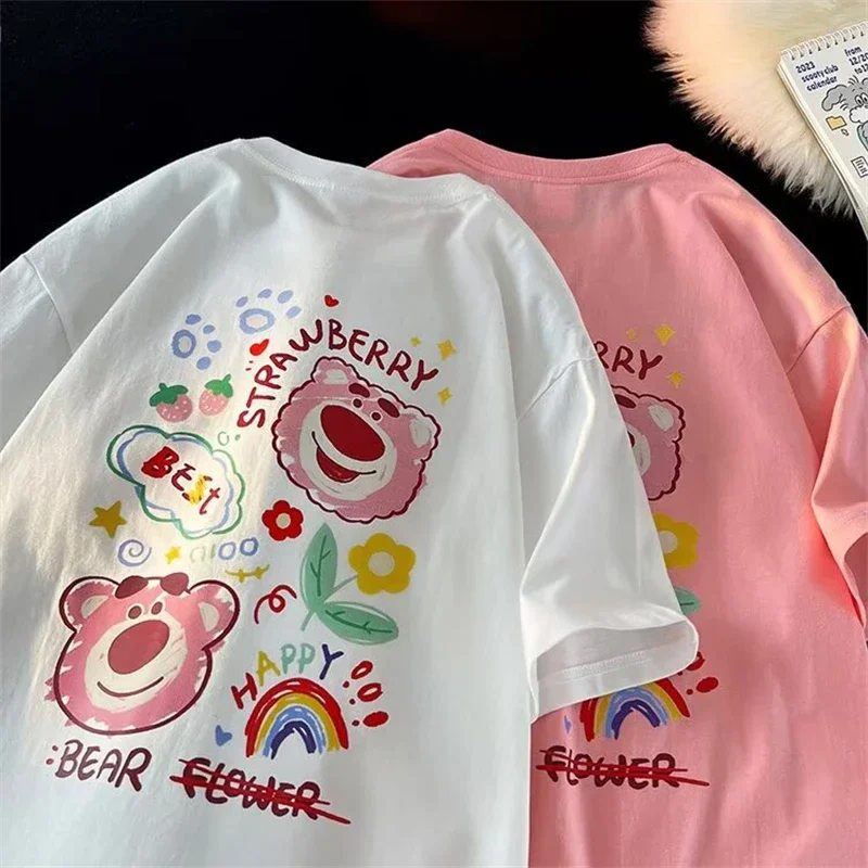 Kawaii Lotso Cartoon Harajuku Y2K T Shirt donna Cute Strawberry Bear Anime T-Shirt Ullzang Streetwear Tshirt Summer Top Tee Girl