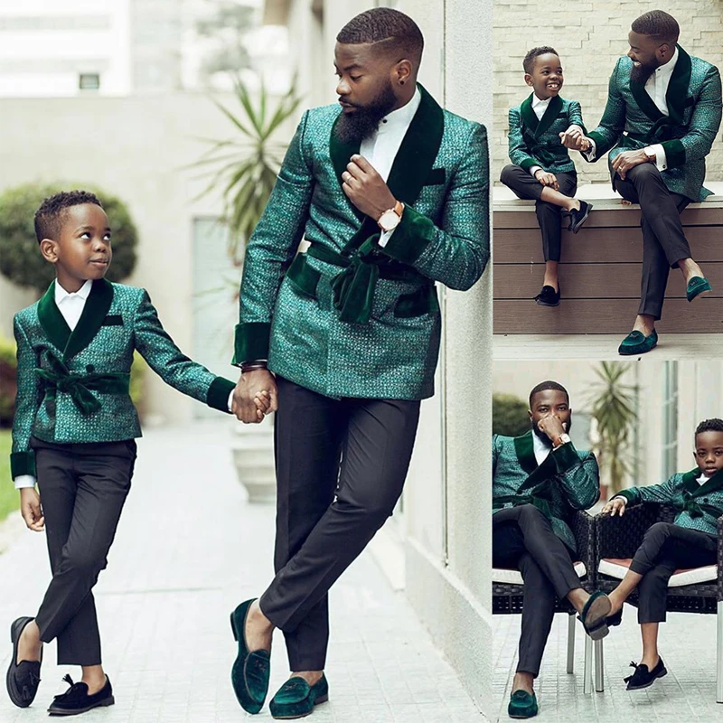 Trajes formales de lentejuelas verdes para niño, esmoquin de cena para niño pequeño, traje de noche para fiesta de boda, ropa de cumpleaños (chaqueta + pantalón)