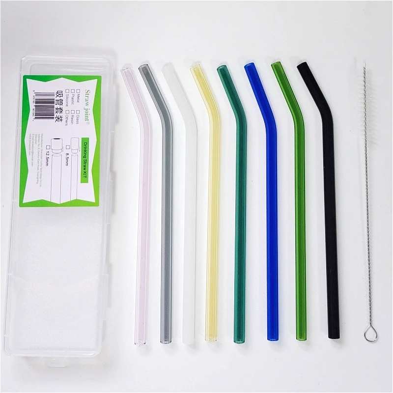 5pcs/box 200*8mm glass bent straws transparent colored,high-temperature resistant borosilicate straw for creative Christmas gift