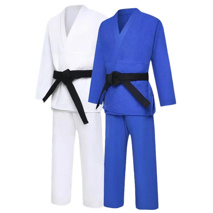 Uniforme de Karate, Judo e BJJ USHINE, Kimono Durável de Algodão para Treinamento e Competição (Branco/Azul com Cinto)