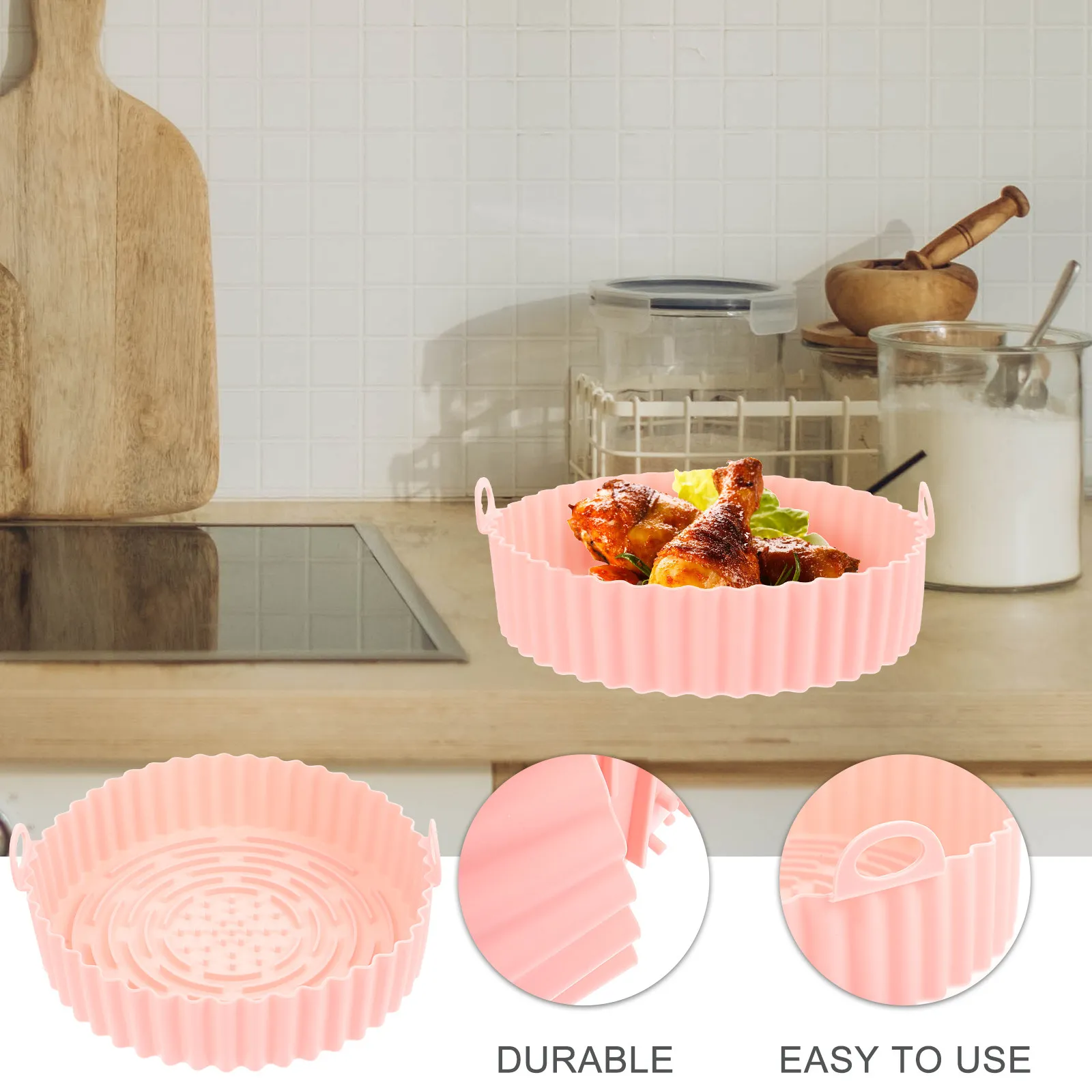 Forro de Silicone Premium para Fritadeira a Ar com Alças, Tapete Antiaderente Reutilizável para Distribuição Uniforme de Calor, Acessórios para Fritad