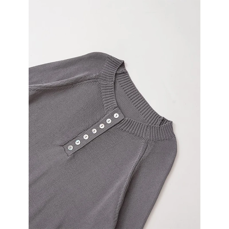 YENKYE Casual donna girocollo manica lunga maglione lavorato a maglia grigio top pullover autunnali corti