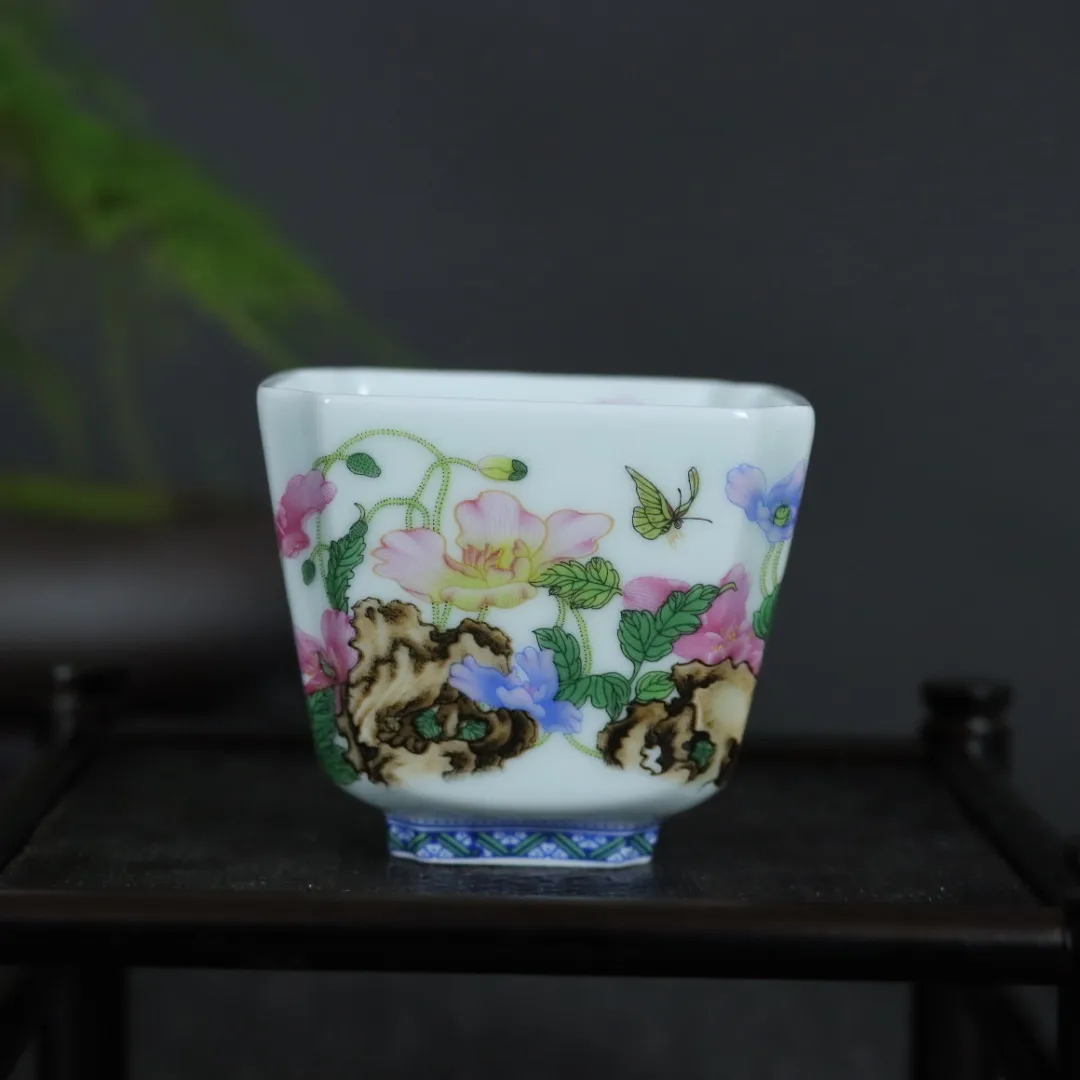 

Jingdezhen Enamel Tea Set Cup Kombucha Square Porcelain Glaze Pastel Painted Single