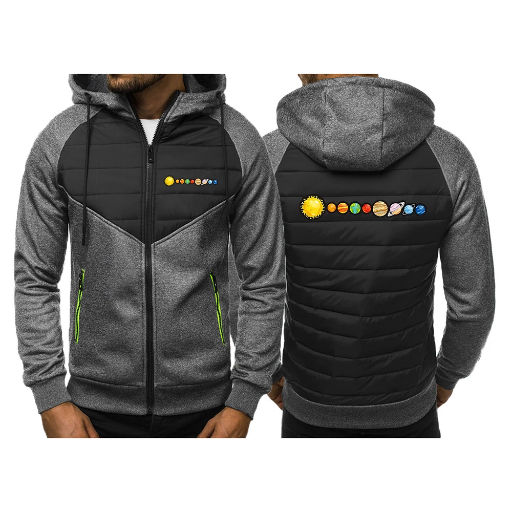 2025 Solar System Planets Print Spring And Autumn Men's New Three-color Patchwork Zipper Hoodies Warm Slim Jackets Coat