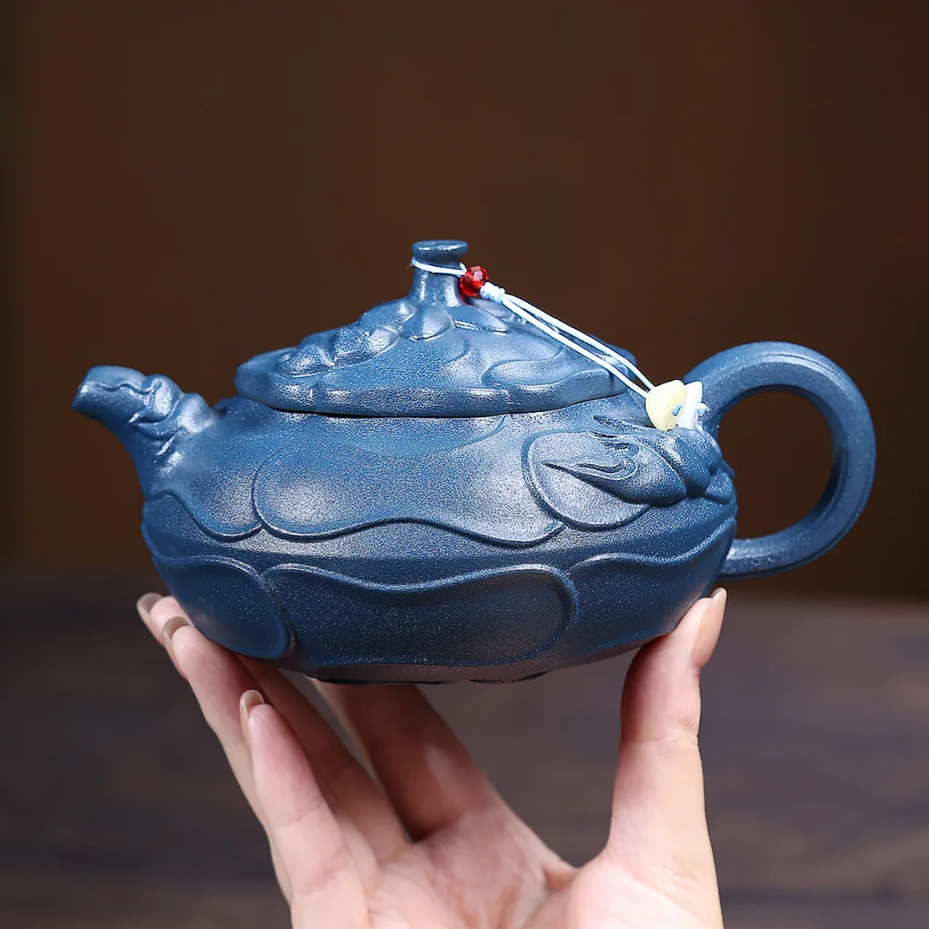 400ml Classic Yixing Purple Clay Teapots Handmade Sunflower Pot Raw Ore Azure Mud Kettle Chinese Zisha Tea Set