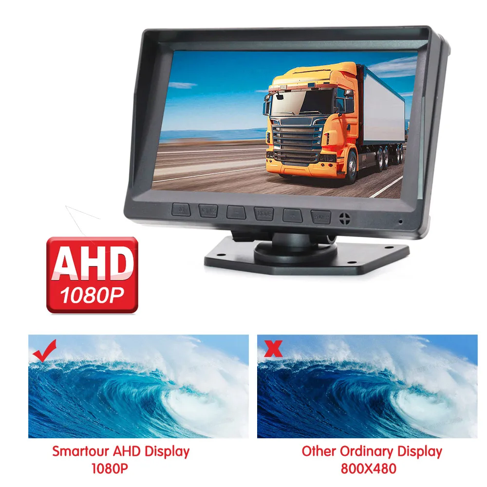 HD 7 Inch IPS Screen Car Truck Bus AHD DVR Monitor With AHD 1920*1080P Fisheye Lens Rear View Backup Camera