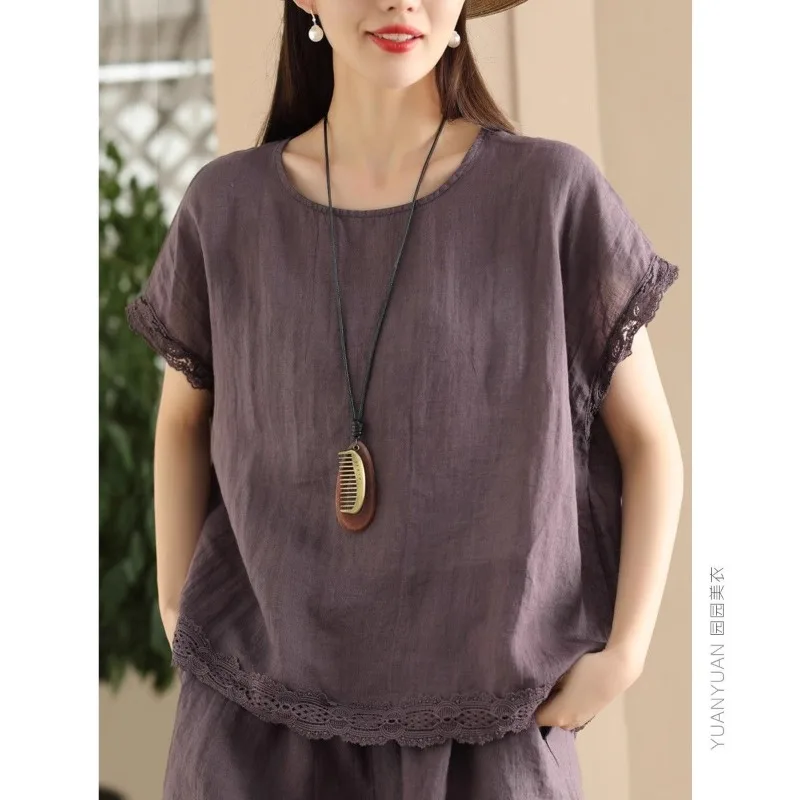 المرأة الصيف قطعتين تي شيرت السراويل واسعة أرجل القطن الكتان عادية بسيطة قسط لينة مريحة الاتجاه تنوعا المتخصصة #4