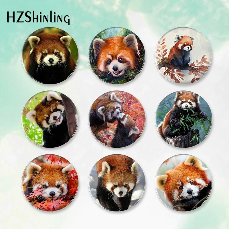 2023 New Cartoon Floral Red Panda Art Round Button Badge Brooch For Clothes Backpack Decoration Pin Jewelry