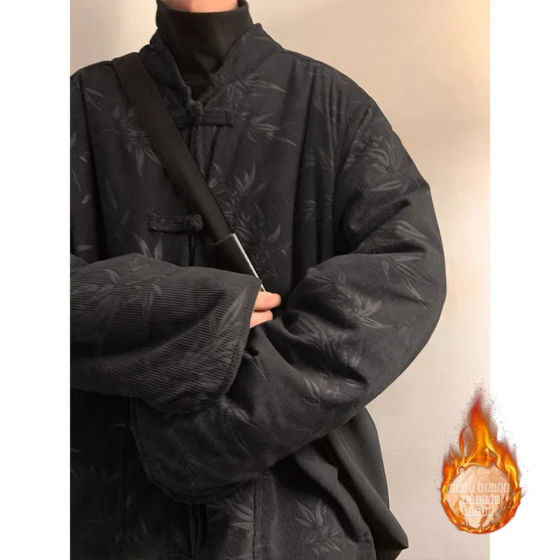 

New Chinese Sle Men's Cotton Jaet Winter Thiened Fce Lined Button up Double Sided Wearable Hanfu Tang Costume Coat