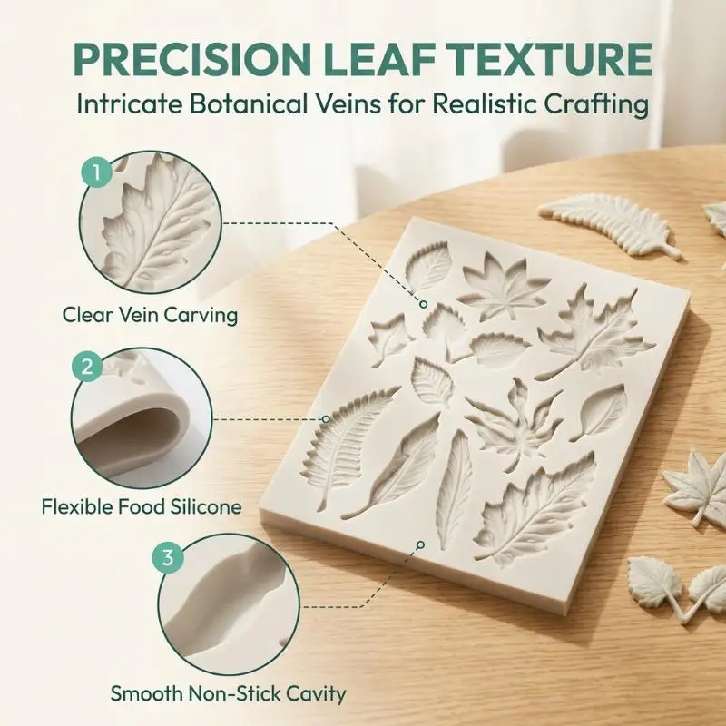 Leaf Shape Silicone Baking Mold No Deformation Non-Stick Reusable Bakeware for Fondant Chocolate Cookies Candy Making