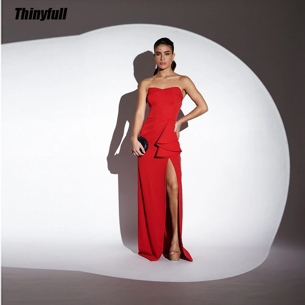 

Thinyfull Mermaid Satin Prom Dresses Sweetheart Sleeveless Evening Party Gown Split Ruffles 2024 Long Formal Occasion Dress