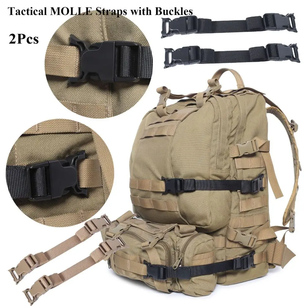 2Pcs Modification Accessories  MOLLE Straps Black/Khaki with Buckle Backpack Accessory Strap Luggage Straps Buckle Clips