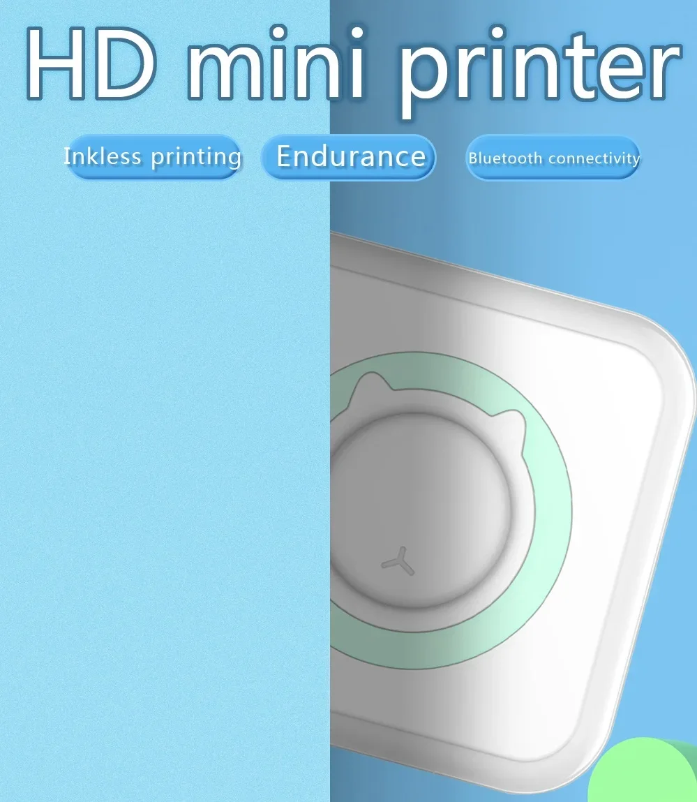 Mini draagbare thermische printer Bluetooth Draadloos Geen inkt Fotolabel Memo afdrukken met USB-kabel voor vraagpapier